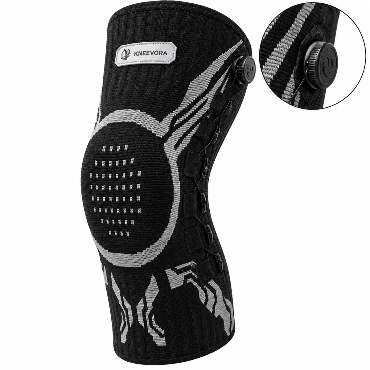 Black adjustable knee support brace