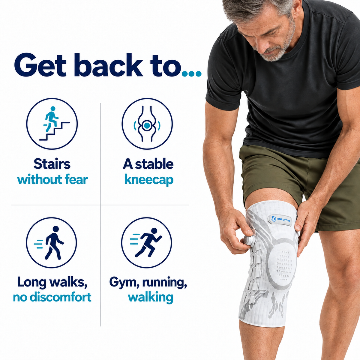 Person wearing adjustable knee support brace