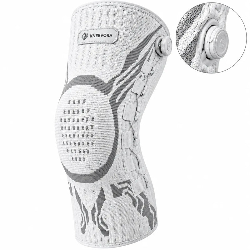 White and gray knee support brace
